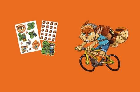 Personnage de livraison de nourriture à vélo et autocollants animaux