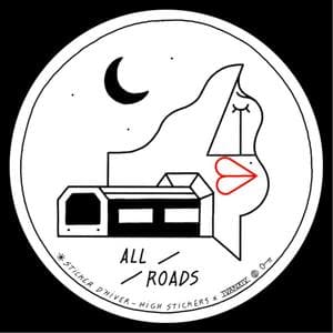 Autocollant stylisé avec maison, route et lune - 'All Roads'
