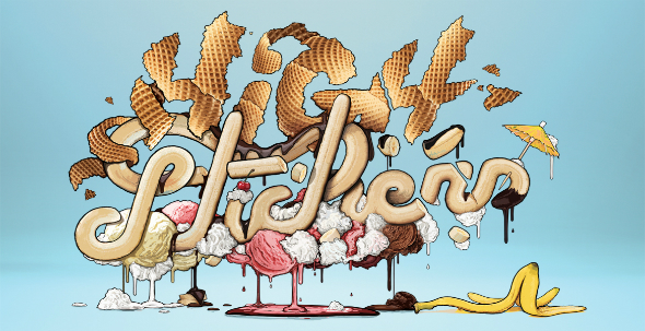 Sticker d'une composition graphique stylisé avec une typographie artistique formant le mot 'High' en style gaufrette, entouré d'éléments graphiques évoquant des textures et objets variés