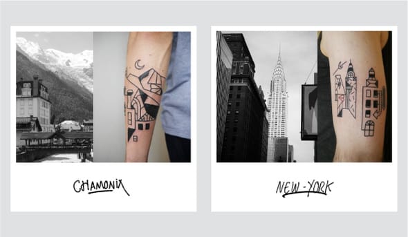 Exemples de paysage de Chamonix et New-York représenté en tatouage par Ivan 14