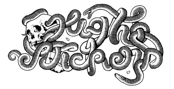 Sticker personnalisé avec un lettrage High Stickers en noir et blanc avec un crâne et un serpent, un design graphique complexe signé Empyr Alpha
