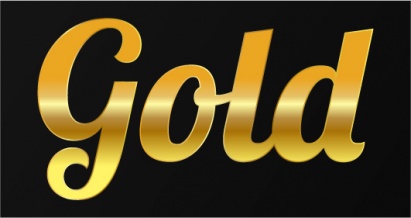 Exemple d'autocollant personnalisé avec le mot 'Gold' en lettres dorées effet brillant pour impression stickers de qualité