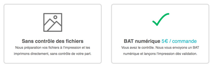 Capture d'écran des options d'impression de stickers personnalisés avec et sans contrôle de fichiers chez High Stickers