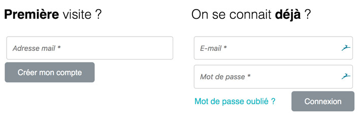 Interface de connexion avec options pour première visite et utilisateurs existants pour commander des stickers personnalisés