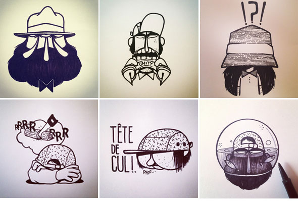 Collection de croquis de stickers avec divers motifs créatifs