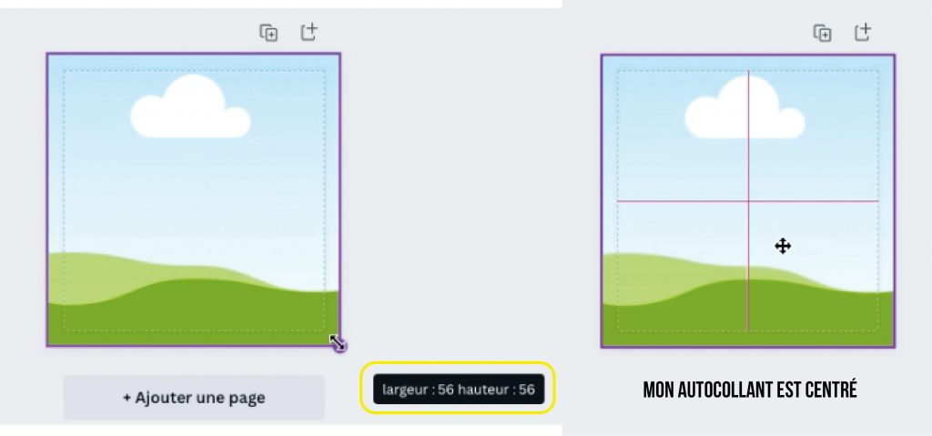 l'image de l'autocollant carré est centrée