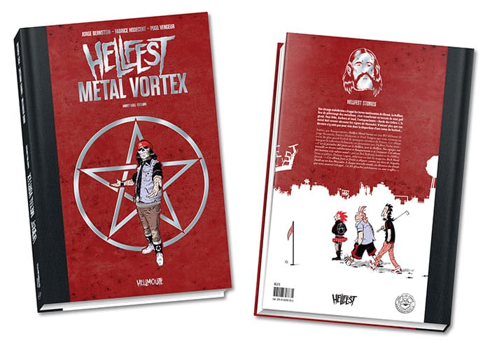 Livre Hellfest Metal Vortex avec impression graphique personnalisée de style autocollant, design rouge et noir avec illustrations de personnages